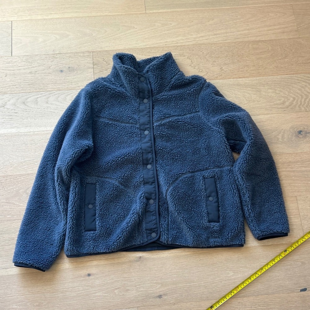 LL Bean Mountain Pile Fleece Jacket Blue Sherpa Snap Front 515832 Mens XL-Reg